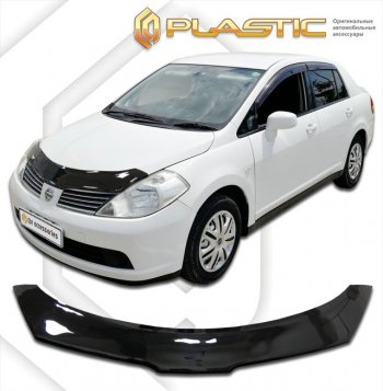 1 999 р. Дефлектор капота CA-Plastic  Nissan Tiida Latio  C11 (2004-2012) седан (classic черный, без надписи)  с доставкой в г. Екатеринбург. Увеличить фотографию 1