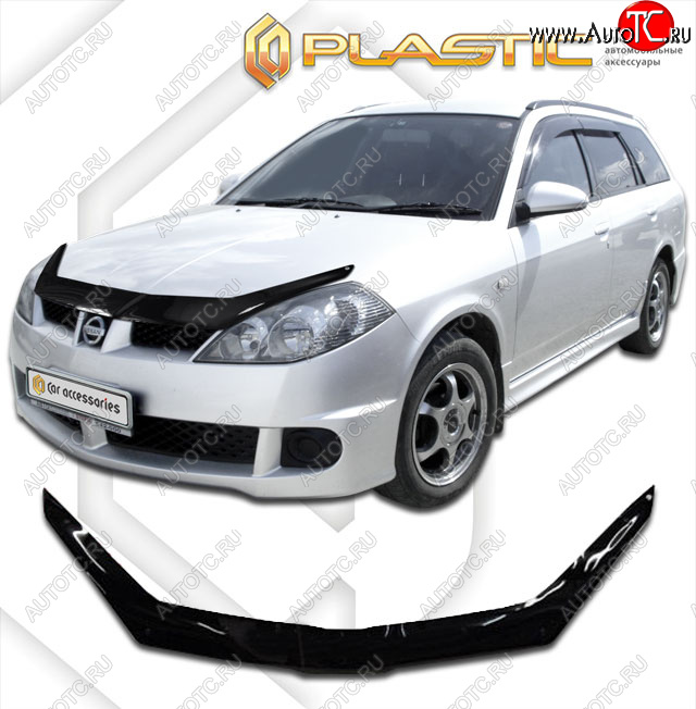 1 839 р. Дефлектор капота CA-Plastic  Nissan Wingroad  2 Y11 (2001-2005) рестайлинг универсал (classic черный, без надписи)  с доставкой в г. Екатеринбург