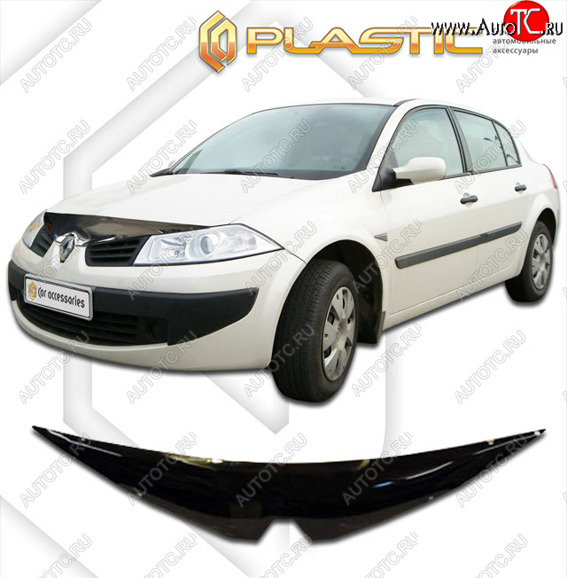 1 899 р. Дефлектор капота CA-Plastic  Renault Megane  седан (2006-2009)  рестайлинг (classic черный, без надписи)  с доставкой в г. Екатеринбург