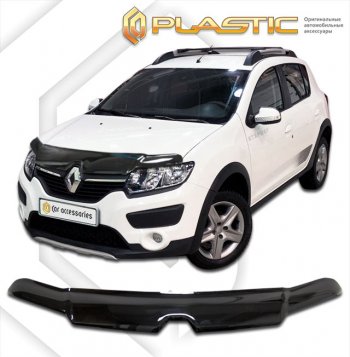 2 079 р. Дефлектор капота CA-Plastic  Renault Sandero Stepway  (B8) (2014-2022) дорестайлинг, рестайлинг (classic черный, без надписи)  с доставкой в г. Екатеринбург. Увеличить фотографию 1