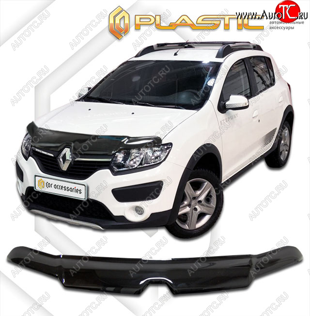 2 079 р. Дефлектор капота CA-Plastic  Renault Sandero Stepway  (B8) (2014-2022) дорестайлинг, рестайлинг (classic черный, без надписи)  с доставкой в г. Екатеринбург