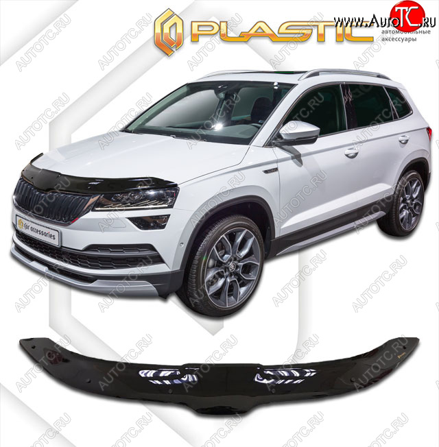 2 299 р. Дефлектор капота CA-Plastic  Skoda Karoq  NU7 (2017-2025) дорестайлинг, рестайлинг (classic черный, без надписи)  с доставкой в г. Екатеринбург