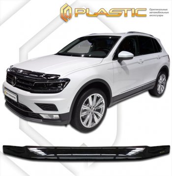 1 839 р. Дефлектор капота (без хром-пакета) CA-Plastic  Volkswagen Tiguan  Mk2 (2016-2022) дорестайлинг, рестайлинг (classic черный, без надписи)  с доставкой в г. Екатеринбург. Увеличить фотографию 1