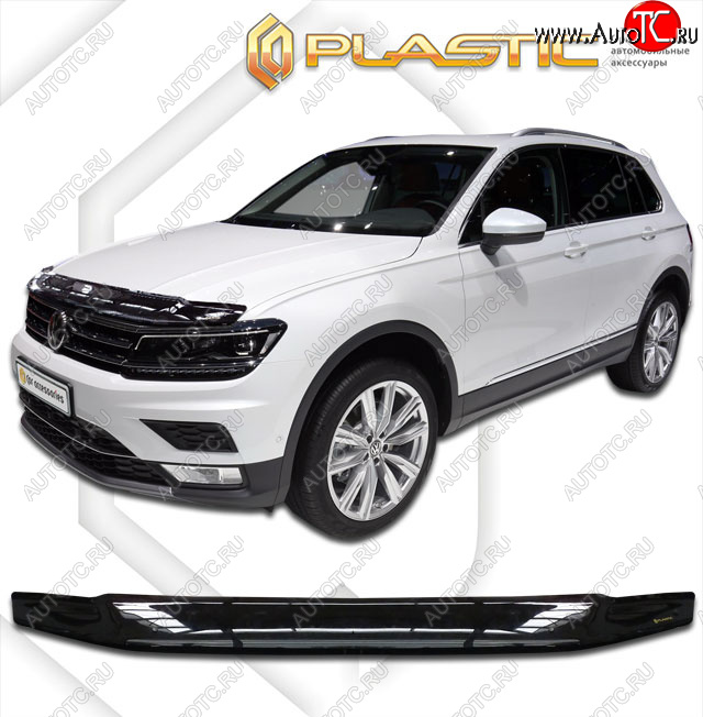 1 839 р. Дефлектор капота (без хром-пакета) CA-Plastic Volkswagen Tiguan Mk2 рестайлинг (2020-2022) (classic черный, без надписи)  с доставкой в г. Екатеринбург