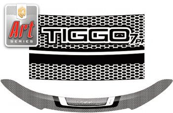 2 159 р. Дефлектор капота CA-Plastic  Chery Tiggo 7 PRO (2019-2024) (Серия Art графит)  с доставкой в г. Екатеринбург. Увеличить фотографию 1