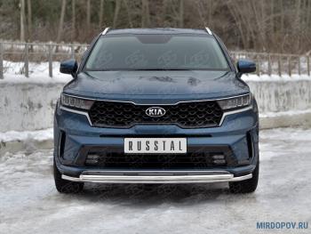 8 649 р. Защита переднего бампера d42 секции-d42 дуга Russtal  KIA Sorento  MQ4 (2020-2022) (нержавейка)  с доставкой в г. Екатеринбург. Увеличить фотографию 1