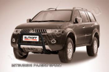 Защита переднего бампера кенгурятник d57 низкий Slitkoff Mitsubishi Pajero Sport PA рестайлинг (2004-2008)