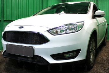 2 769 р. Защитная сетка в бампер (низ, ячейка 3х7 мм) Alfeco Стандарт Ford Focus 3 хэтчбэк рестайлинг (2014-2019) (Чёрная)  с доставкой в г. Екатеринбург. Увеличить фотографию 3