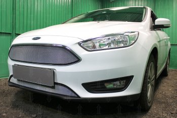 2 899 р. Защитная сетка в бампер (низ, ячейка 3х7 мм) Alfeco Стандарт Ford Focus 3 хэтчбэк рестайлинг (2014-2019) (Хром)  с доставкой в г. Екатеринбург. Увеличить фотографию 3