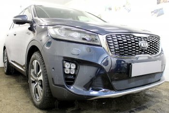 3 099 р. Защитная сетка в бампер (низ, ячейка 3х7 мм) Alfeco Стандарт KIA Sorento UM/Prime рестайлинг (2018-2020) (Чёрная)  с доставкой в г. Екатеринбург. Увеличить фотографию 2