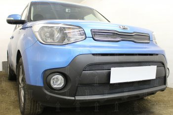 4 649 р. Защитная сетка в бампер (2 части, ячейка 3х7 мм) Alfeco Стандарт KIA Soul PS рестайлинг (2017-2019) (Чёрная)  с доставкой в г. Екатеринбург. Увеличить фотографию 2