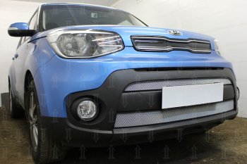 4 799 р. Защитная сетка в бампер (2 части, ячейка 3х7 мм) Alfeco Стандарт KIA Soul PS рестайлинг (2017-2019) (Хром)  с доставкой в г. Екатеринбург. Увеличить фотографию 2