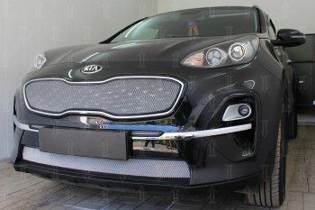 3 899 р. Защитная сетка в бампер (верх, ячейка 3х7 мм) Alfeco Стандарт  KIA Sportage  4 QL (2018-2022) рестайлинг (Хром)  с доставкой в г. Екатеринбург. Увеличить фотографию 5