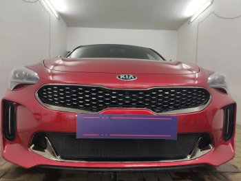 3 199 р. Защитная сетка в бампер (низ, ячейка 3х7 мм) Alfeco Стандарт  KIA Stinger (2017-2024) (Чёрная)  с доставкой в г. Екатеринбург. Увеличить фотографию 1