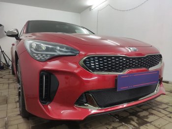 3 199 р. Защитная сетка в бампер (низ, ячейка 3х7 мм) Alfeco Стандарт  KIA Stinger (2017-2024) (Чёрная)  с доставкой в г. Екатеринбург. Увеличить фотографию 2