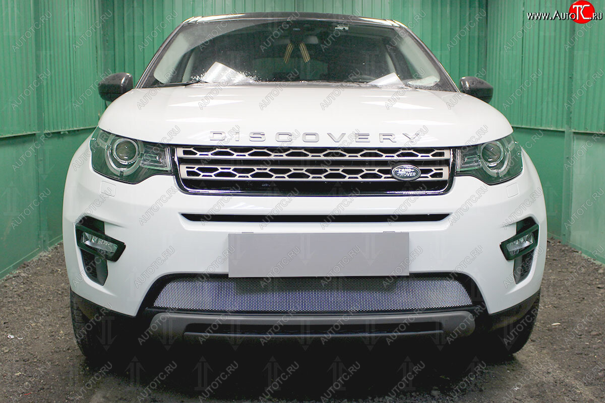 3 399 р. Защитная сетка в бампер (низ, ячейка 3х7 мм) Alfeco Стандарт  Land Rover Discovery Sport  L550 (2014-2024) дорестайлинг, рестайлинг (Хром)  с доставкой в г. Екатеринбург