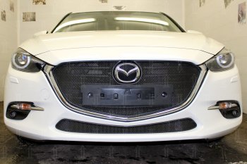 2 799 р. Защитная сетка в бампер (низ, ячейка 3х7 мм) Alfeco Стандарт  Mazda 3/Axela  BM (2016-2019) рестайлинг седан, рестайлинг, хэтчбэк (Чёрная)  с доставкой в г. Екатеринбург. Увеличить фотографию 1