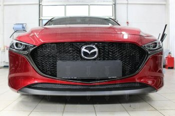 Защитная сетка в бампер (низ, ячейка 3х7 мм) Alfeco Стандарт Mazda (Мазда) 3/Axela (ахелла)  BP (2019-2024) BP хэтчбэк  (Чёрная)