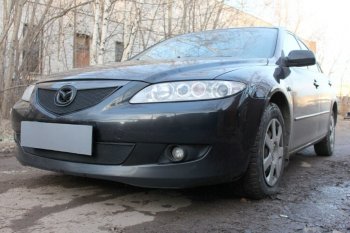 3 099 р. Защитная сетка в бампер (верх, ячейка 3х7 мм) Alfeco Стандарт Mazda 6 GG седан дорестайлинг (2002-2005) (Чёрная)  с доставкой в г. Екатеринбург. Увеличить фотографию 3