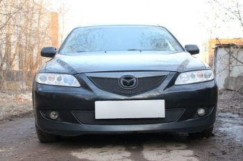 2 899 р. Защитная сетка в бампер (низ, ячейка 3х7 мм) Alfeco Стандарт  Mazda 6  GG (2002-2005) лифтбэк дорестайлинг, седан дорестайлинг (Чёрная)  с доставкой в г. Екатеринбург. Увеличить фотографию 1