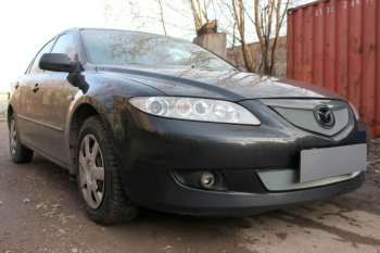 3 899 р. Защитная сетка в бампер (верх, ячейка 3х7 мм) Alfeco Стандарт Mazda 6 GG седан дорестайлинг (2002-2005) (Хром)  с доставкой в г. Екатеринбург. Увеличить фотографию 2