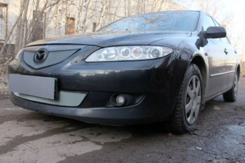 3 899 р. Защитная сетка в бампер (верх, ячейка 3х7 мм) Alfeco Стандарт Mazda 6 GG седан дорестайлинг (2002-2005) (Хром)  с доставкой в г. Екатеринбург. Увеличить фотографию 3