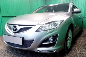 3 779 р. Защитная сетка в бампер (низ, ячейка 3х7 мм) Alfeco Стандарт Mazda 6 GH рестайлинг лифтбэк (2010-2012) (Чёрная)  с доставкой в г. Екатеринбург. Увеличить фотографию 2