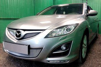 3 199 р. Защитная сетка в бампер (низ, ячейка 3х7 мм) Alfeco Стандарт  Mazda 6  GH (2010-2012) рестайлинг лифтбэк, рестайлинг седан, рестайлинг универсал (Хром)  с доставкой в г. Екатеринбург. Увеличить фотографию 2