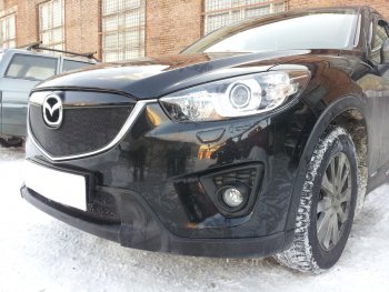 3 399 р. Защитная сетка в бампер (верх, ячейка 3х7 мм) Alfeco Стандарт Mazda CX-5 KE дорестайлинг (2011-2014) (Чёрная)  с доставкой в г. Екатеринбург. Увеличить фотографию 2