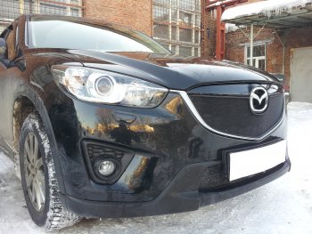 3 399 р. Защитная сетка в бампер (верх, ячейка 3х7 мм) Alfeco Стандарт Mazda CX-5 KE дорестайлинг (2011-2014) (Чёрная)  с доставкой в г. Екатеринбург. Увеличить фотографию 3