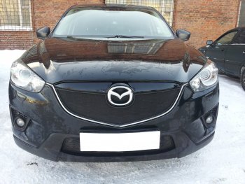 Защитная сетка в бампер (верх, ячейка 3х7 мм) Alfeco Стандарт Mazda CX-5 KE дорестайлинг (2011-2014)  (Чёрная)