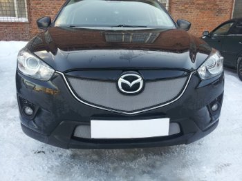 Защитная сетка в бампер (верх, ячейка 3х7 мм) Alfeco Стандарт Mazda CX-5 KE дорестайлинг (2011-2014)  (Хром)