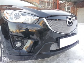 3 589 р. Защитная сетка в бампер (верх, ячейка 3х7 мм) Alfeco Стандарт Mazda CX-5 KE дорестайлинг (2011-2014) (Хром)  с доставкой в г. Екатеринбург. Увеличить фотографию 2