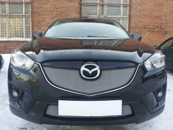 3 589 р. Защитная сетка в бампер (верх, ячейка 3х7 мм) Alfeco Стандарт Mazda CX-5 KE дорестайлинг (2011-2014) (Хром)  с доставкой в г. Екатеринбург. Увеличить фотографию 4