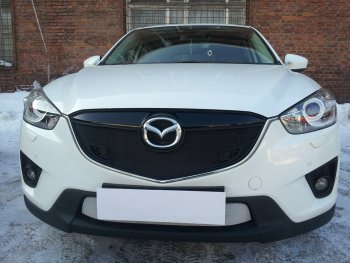 Защитная сетка в бампер (низ, ячейка 3х7 мм) Alfeco Стандарт Mazda (Мазда) CX-5 (ЦХ-5)  KE (2011-2014) KE дорестайлинг  (Хром)