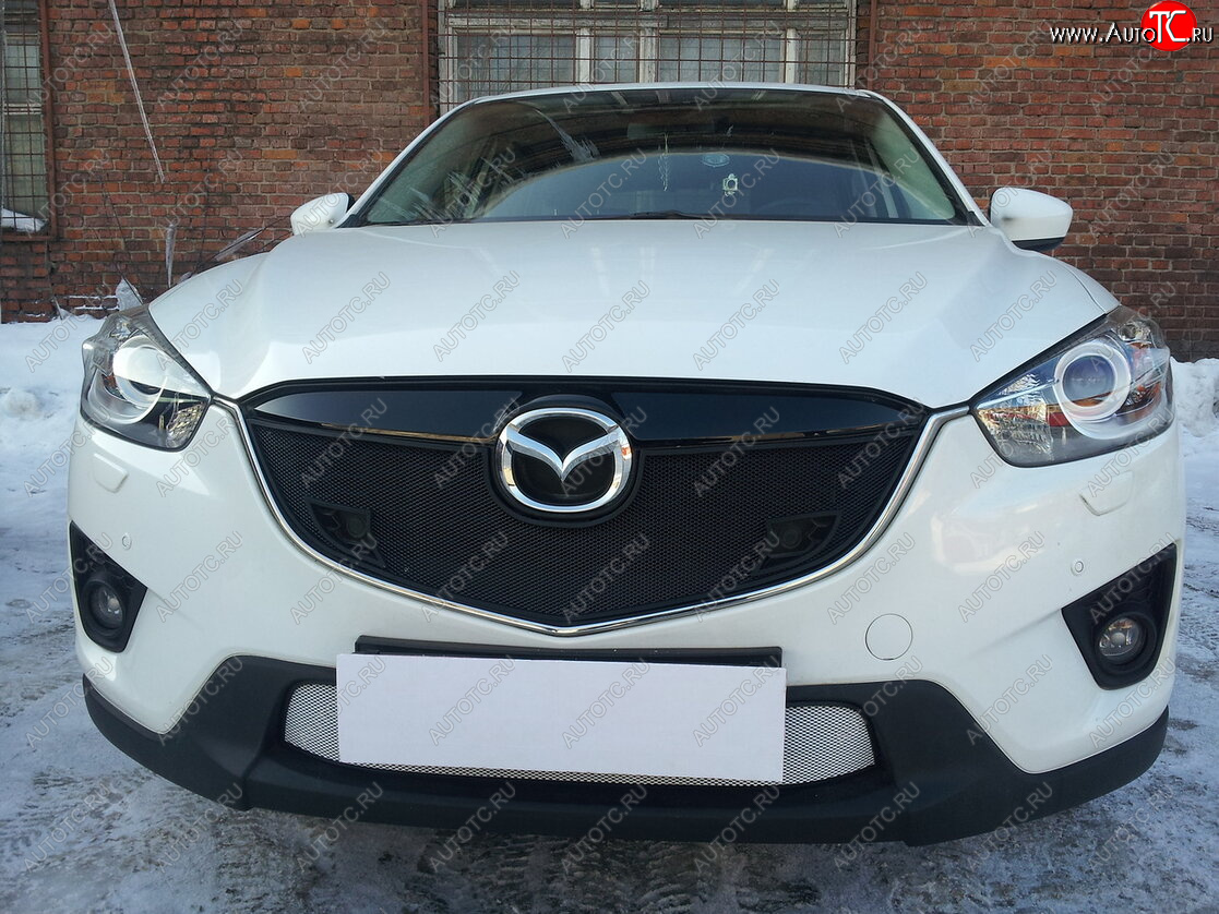 3 099 р. Защитная сетка в бампер (низ, ячейка 3х7 мм) Alfeco Стандарт Mazda CX-5 KE дорестайлинг (2011-2014) (Хром)  с доставкой в г. Екатеринбург