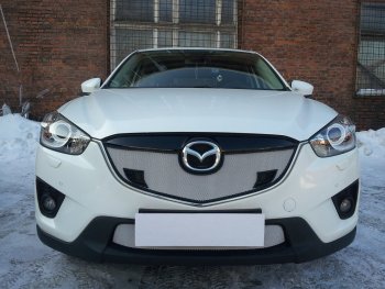 3 099 р. Защитная сетка в бампер (низ, ячейка 3х7 мм) Alfeco Стандарт Mazda CX-5 KE дорестайлинг (2011-2014) (Хром)  с доставкой в г. Екатеринбург. Увеличить фотографию 3