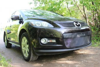 3 899 р. Защитная сетка в бампер (низ, ячейка 3х7 мм) Alfeco Стандарт Mazda CX-7 ER дорестайлинг (2006-2010) (Чёрная)  с доставкой в г. Екатеринбург. Увеличить фотографию 2