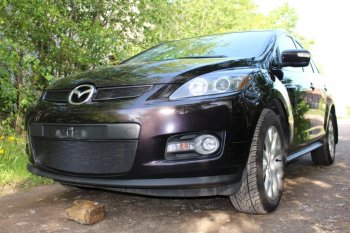 3 899 р. Защитная сетка в бампер (низ, ячейка 3х7 мм) Alfeco Стандарт Mazda CX-7 ER дорестайлинг (2006-2010) (Чёрная)  с доставкой в г. Екатеринбург. Увеличить фотографию 3