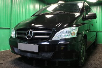 2 969 р. Защитная сетка в бампер (низ, ячейка 3х7 мм) Alfeco Стандарт Mercedes-Benz Vito W639 рестайлинг (2010-2014) (Чёрная)  с доставкой в г. Екатеринбург. Увеличить фотографию 2