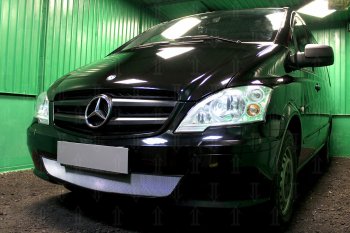 3 099 р. Защитная сетка в бампер (низ, ячейка 3х7 мм) Alfeco Стандарт Mercedes-Benz Vito W639 рестайлинг (2010-2014) (Хром)  с доставкой в г. Екатеринбург. Увеличить фотографию 3