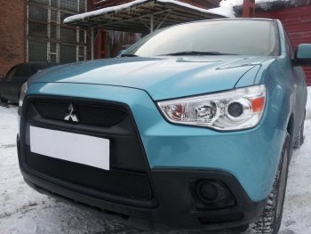 2 899 р. Защитная сетка в бампер (низ, ячейка 3х7 мм) Alfeco Стандарт Mitsubishi ASX дорестайлинг (2010-2012) (Чёрная)  с доставкой в г. Екатеринбург. Увеличить фотографию 2