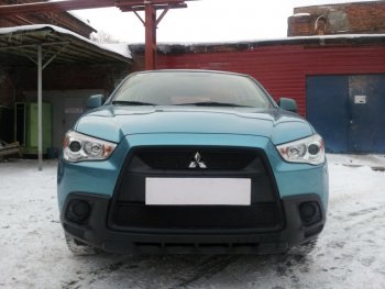 2 899 р. Защитная сетка в бампер (низ, ячейка 3х7 мм) Alfeco Стандарт Mitsubishi ASX дорестайлинг (2010-2012) (Чёрная)  с доставкой в г. Екатеринбург. Увеличить фотографию 3