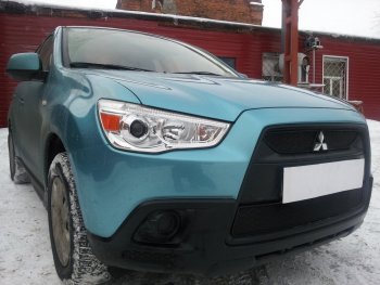 2 899 р. Защитная сетка в бампер (низ, ячейка 3х7 мм) Alfeco Стандарт Mitsubishi ASX дорестайлинг (2010-2012) (Чёрная)  с доставкой в г. Екатеринбург. Увеличить фотографию 4