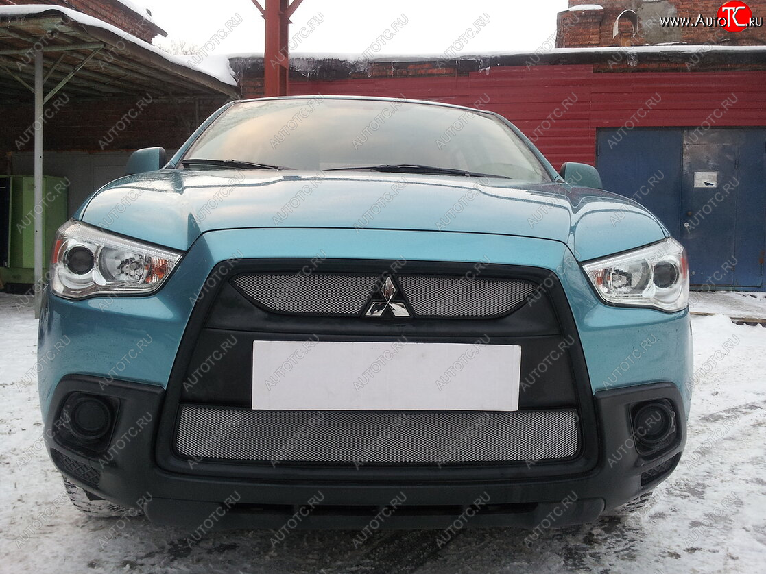 3 099 р. Защитная сетка в бампер (низ, ячейка 3х7 мм) Alfeco Стандарт Mitsubishi ASX дорестайлинг (2010-2012) (Хром)  с доставкой в г. Екатеринбург