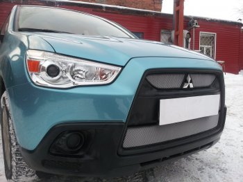 3 099 р. Защитная сетка в бампер (низ, ячейка 3х7 мм) Alfeco Стандарт Mitsubishi ASX дорестайлинг (2010-2012) (Хром)  с доставкой в г. Екатеринбург. Увеличить фотографию 2