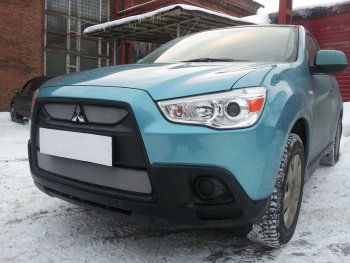 3 099 р. Защитная сетка в бампер (низ, ячейка 3х7 мм) Alfeco Стандарт Mitsubishi ASX дорестайлинг (2010-2012) (Хром)  с доставкой в г. Екатеринбург. Увеличить фотографию 3