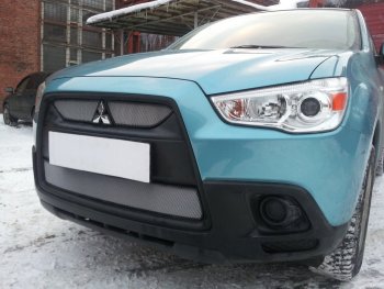 3 099 р. Защитная сетка в бампер (низ, ячейка 3х7 мм) Alfeco Стандарт Mitsubishi ASX дорестайлинг (2010-2012) (Хром)  с доставкой в г. Екатеринбург. Увеличить фотографию 4