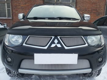 Защитная сетка в бампер (низ, ячейка 3х7 мм) Alfeco Стандарт Mitsubishi L200 4  дорестайлинг (2006-2014) ()