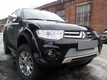 3 589 р. Защитная сетка в бампер (низ, ячейка 3х7 мм) Alfeco Стандарт Mitsubishi L200 4  рестайлинг (2013-2016) (Хром)  с доставкой в г. Екатеринбург. Увеличить фотографию 3